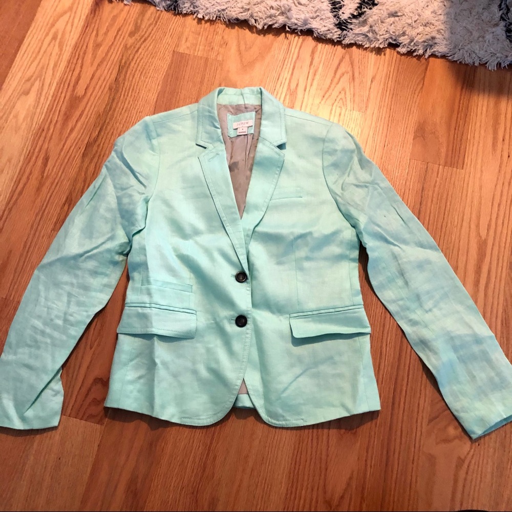 JCrew Schoolboy Linen Blazer in Mint Green, Size 4. EUC